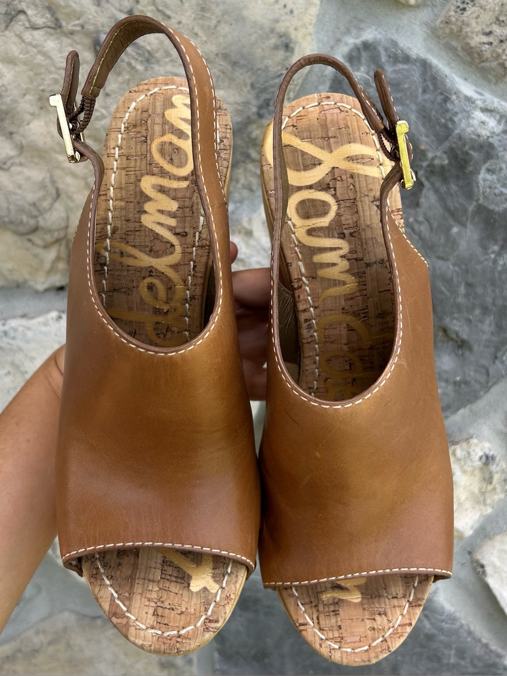 Sam Edelman Chunky Platform Clogs 8.5 Brown Leather Peep Toe Boho Beach Festival - Picture 4 of 7